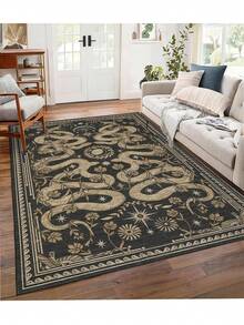 1pc Luxury Bohemian Vintage Snake Skin Pattern Carpet, Non-Slip Machine Washable, Retro Soft Area Rug For Dining Room, Large Size Carpet For Office, Bedroom, Living Room, Entryway - xanh đen - Xem 1