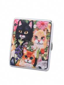 1pc Vintage Printed Leather Cigarette Case Smoking Accessory Holiday Gift - Multicolor - View 14