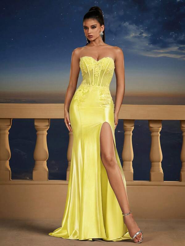 New Sexy Halter High Slit Fishtail Evening Dress Bridesmaid Gown