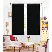 Semi-Blackout Plain Curtains (2 Pieces), Sizes 60*90–70*200 Cm, For Small Windows In The Kitchen, Bathroom And Bedroom, Ideal For Families And Renters With A Simple Style. - 黑色 - 查看 1