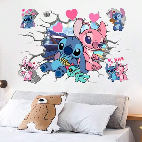 Disney 1 sztuka naklejek 3D Disney Star Baby - odklejana, wielokrotnego użytku dekoracja ścienna z superbohaterami i motywem miejskiego krajobrazu, jasne kolory do dekoracji salonu i sypialni, prezenty na parapetówkę, dekoracyjne tła, dynamiczny wzór poz, mieszane wzory kolorystyczne.