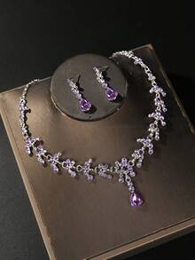 1 Set Bridal Accessories - Red Rhinestone Decor Crown, Necklace, Earrings (4pcs), Wedding Jewelry Set, Suitable For Wedding Dress, Gown, Gold Party, Wedding, Prom