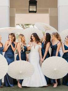 1 pieza Parasol de papel blanco, adecuado para decoración de bodas y fiestas, centro de mesa de boda, accesorio nupcial, relleno de jarrón, accesorio fotográfico, suministros para pintura DIY - Blanco - Ver 3