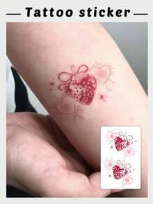 1pc Temporary Strawberry Heart Tattoo Sticker, Waterproof, Sweatproof, Glare-Free, Suitable For Women - Multicolor - View 1