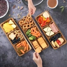 1pc Wooden Tray, Serving Plate, Cheese Board, Two/ Three/ Four/ Five Compartment Food Trays, Circular Barbecue Plates For Holding Meat, Cheese, Nuts And Fruits, Multi-Functional Fruit Trays, Appetizer Creative Snack Trays, Household Dessert Plates, Reusable Fruit Trays, Kitchen Decorations, Kitchen Supplies, Candy Wedding Storage Trays
