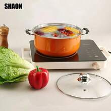 5 件套不锈钢炊具套装 - 厨房和餐厅必备，适用于电磁炉、砂锅、双柄芝士锅和盖子，适用于汤、火锅、意大利面、海鲜汤、米饭烹饪 - 橙色 - 橘色 - 查看 9