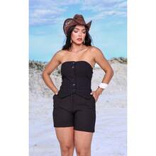 Conjunto Short e Colete Feminino alfaiataria Top Premium - Preto - Visão 2