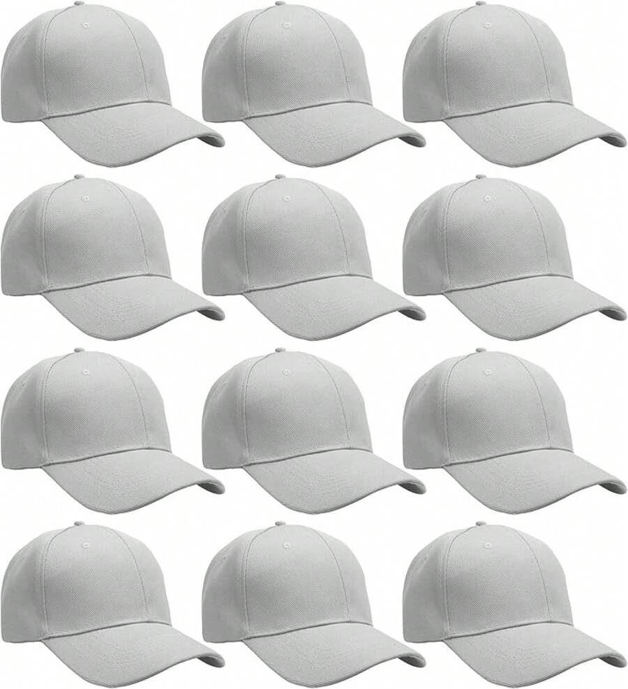 Bulk Lot 12-Pack Adjustable Size Plain Blank Solid Color Baseball Caps - Gray - View 1