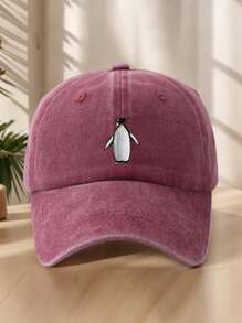 1pc Unisex Embroidered Penguin Cute Fashion Camping Fishing Baseball Cap, Outdoor Casual All Season Curved Brim Hat, Soft Crown Stylish Cap, Adjustable Size, Suitable For Daily Matching, Holiday Gift