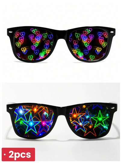 2 piezas Gafas con forma de corazón con efecto de fuegos artificiales de difracción para fiestas