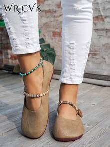 Giày bệt mũi tròn màu kaki thu/đông dành cho nữ, giày công sở chống trượt bằng da PU, giày lười tối giản, giày bà già cổ điển - kaki - Xem 3