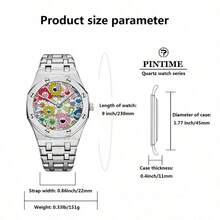 Men's Waterproof Quartz Watch With Daisy Dial – Luxury Alloy Strap, Stylish Round Face, European Style+.. - 銀色 - 查看 2