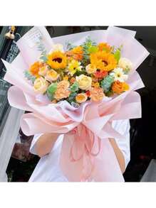 10 piezas/Paquete Papel coreano sólido de acabado mate, translúcido y grueso, resistente al agua para envolver ramos de flores, material de empaquetado para floristería, 57x57cm