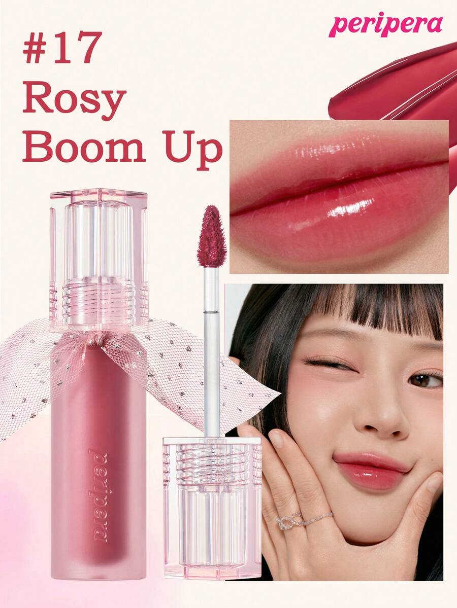 Peripera Son bóng K-Beauty Water Bare Tint, Son bóng dạng nước như gương, Son bóng dạng thủy tinh, Làm đầy môi, Dưỡng ẩm tự nhiên, Nhẹ, Tăng cường độ bóng lâu trôi, Thoải mái, Không dính, Có thể đắp mặt nạ, Không có màng trắng, K-Beauty, Trang điểm Hàn Quốc - #17 Rosy Boom Up - Xem 1