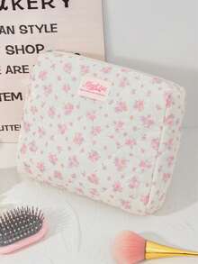 1 Peça Bolsa de Maquiagem e Cuidados com a Pele Floral Rosa Acolchoada para Meninas com Zíper, Organizador Essencial para Viagem e Férias para Absorventes, Batom, Cosméticos, Perfume, Pincéis de Maquiagem, Adequado para Mulheres, Estudantes, Presente de Férias para Amigos - Branco - Visão 16