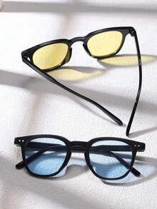 2副男士时尚眼镜，亚克力材质，休闲小矩形海洋风，黑色时尚眼镜，适合度假、外出和搭配服装。 - 彩色 - 查看 3