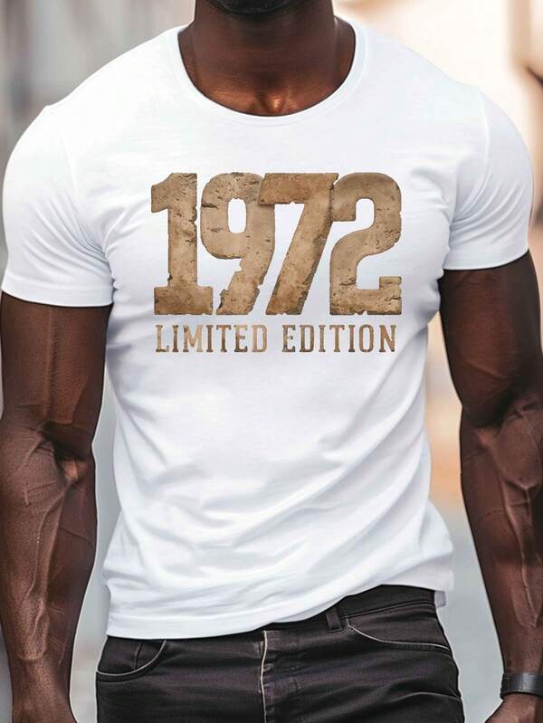 1972 Limited Edition Vintage-Inspired Men's T-Shirt - Casual Crew Neck, Short Sleeve, Lightweight Polyester Summer Top, Machine Washable, Casual Wardrobe Staple|Crew Neck Top|Polyester Fabric