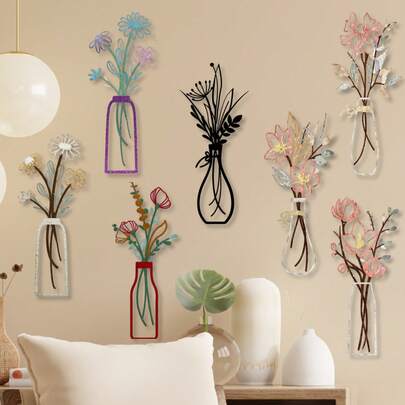 3件套金属花卉墙饰，复古镂空金属墙面装饰 - 几何简约悬挂式花瓶艺术品，卧室、厨房、客厅装饰金属艺术墙饰 - 乡村家居装饰，春夏乔迁礼物，秋冬家居装饰，情人节礼物，生日礼物，圣诞节礼物