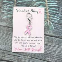 5件/6件乳腺癌钥匙扣合金粉红丝带激励意识钥匙扣手工礼物适合女性女孩闺蜜姐妹 - 粉色 - 查看 6