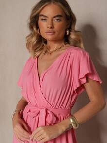 Viscose Dress With Wrap Neckline And Belt - Pink - View 5