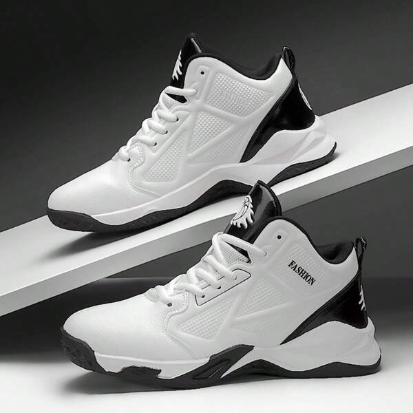 Men's Basketball Shoes, Anti-Slip Shock Absorbing Lace-Up Training Sneakers, Fashionable Comfortable Outdoor Casual Sports Running