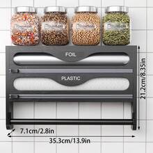 1pc Bamboo Plastic Wrap Dispenser, Aluminum Foil Dispenser With Paper Towel Holder, Foil And Plastic Wrap Organizer, Suitable For Kitchen-Back To School