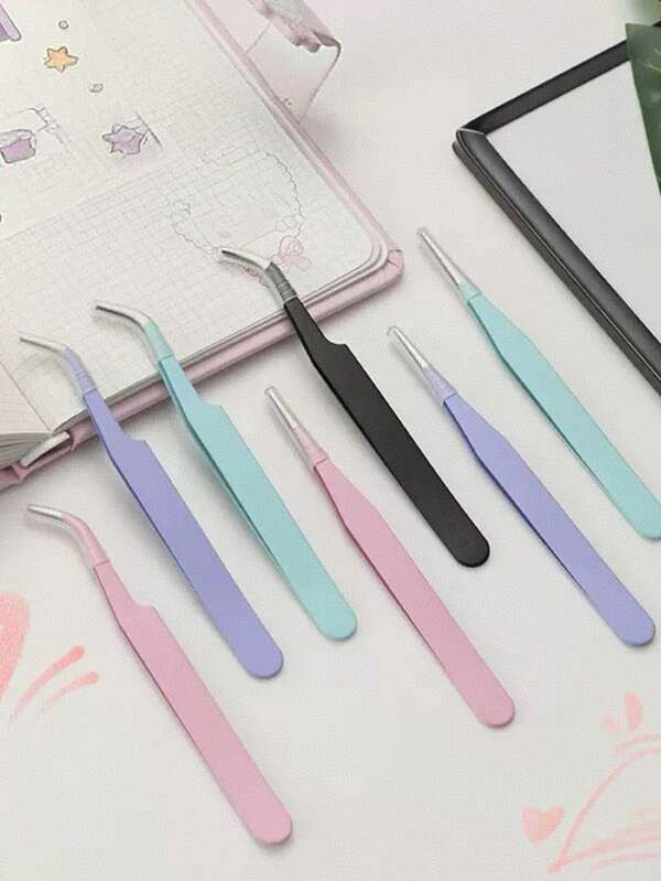 1pc Black/Blue/Pink/Purple Cute Tweezers, Bent/Straight Tip Jewelry Making Tweezers, Suitable For DIY Jewelry Making, Scrapbooking, Crafting