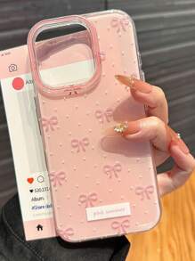 Funda de teléfono suave y protectora con lunares y lazo rosa simple, compatible con iPhone 17 ProMax, 17Pro, 17, Air, 17, 16, 15, 14, 13, 12, 11 Pro Max Plus, como regalo para niñas