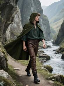 Medieval Hooded Cloak Renaissance Cape For Men And Women Halloween Costume - 彩色 - 查看 2