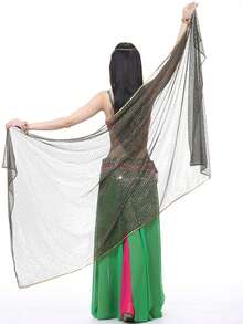 輕量半圓形雪紡手帕肚舞服裝臀巾亮片飾邊披肩面紗 250x120cm - 彩色 - 查看 43