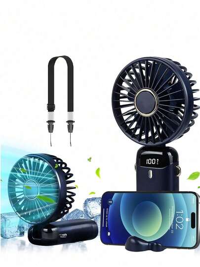 Handheld Fan,Portable Fan Hand Held Rechargeable With Digital Display,5 Speeds ​​Foldable USB Desk Fans,90°Adjustable Personal Fans,Mini Fan With Lanyard,For Travel/Home/Office/Outdoor