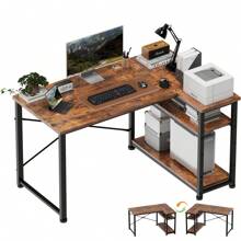GUNJI 110cm Gaming Table With Storage Compartments, Reversible PC Corner Table, Computer Table, Corner Gaming Table For Study - 鏽棕色 - 查看 2