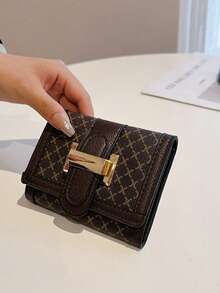 Ví gập 3 ngăn dành cho nữ, ví ngắn màu nâu họa tiết hình học cổ điển, ví đựng nhiều thẻ, ví đựng thẻ ngân hàng, ví đựng thẻ xe buýt, ví ngắn cổ điển dành cho nữ, ví mini, ví nhỏ, ví dễ thương - màu nâu - Xem 6