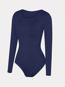 1 st svart sömlös rund halsringning med långa ärmar, heltäckande och bekväm kroppsdel för kvinnor - Blå - Visa 8