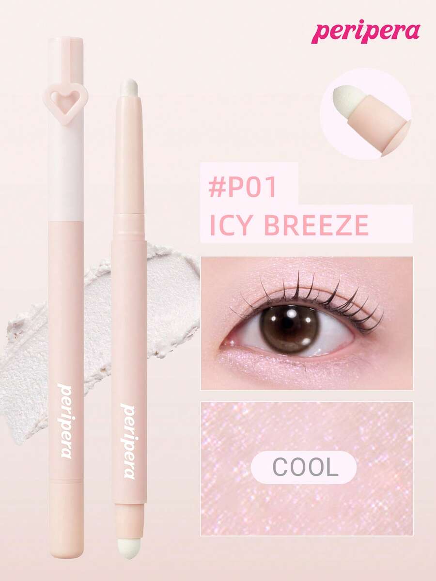 Peripera K-Beauty MOOD IN SHADE 眼影棒,附暈染刷頭,單色眼影筆,眼影、下眼線與眼袋筆,高光亮澤亮色筆,柔和自然暈染,輕盈順滑,日常妝容 - #P01 ICY BREEZE - 查看 1