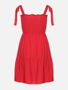 棉质连衣裙，配有松紧带和系带