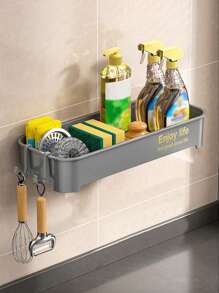 1pc Kitchen Sink Sponge Drain Rack, Punch-Free Towel Rack, Multifunctional Plastic Storage Rack For Sponge Soap And Brush, Kitchen Accessories