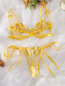 Floral Embroidered Lingerie Set For Women, Rave - Yellow - View 4