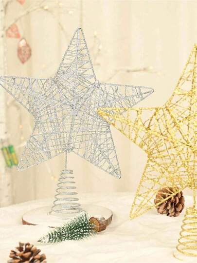 1 pieza Estrella de metal hueca y brillante de cinco puntas, decoración navideña y del hogar, decoración de habitación, decoración navideña de invierno, decoración navideña del hogar, regalos navideños, decoración navideña