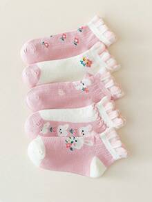 5 Paar Mädchen Dünne Knöchelsocken für Herbst - atmungsaktiv mit Cartoon Hasen Muster, leichte Socken für alle Jahreszeiten, Lässig Socken, lustige Socken