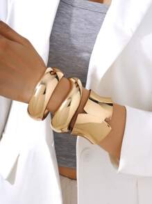 1 Set Chic Personalized Minimalist Punk Style Geometric Metal Open Bangle Bracelet For Women, Suitable For Street, Shopping, Daily Outfit, Party, Festival, Gift For Friends And Family