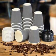 HOT BARGAINS 100 X 8oz / 230ml Disposable Coffee Cups With Lids Leak Proof Triple Layered Ripple Paper Cups Takeaway Cups For Hot And Cold Drinks - 黑色 - 查看 1