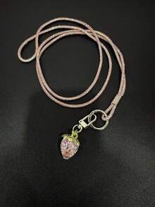 1 pieza Collar largo con colgante de fresa, cordón colgante de teléfono con doble hebilla brillante para mujeres, minimalista y de moda, anti-pérdida y anti-caída, viene con almohadilla