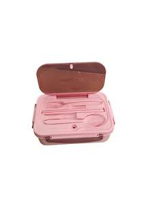 1Pc Portable 3-Compartment Lunch Box With Cutlery Set-Includes Fork, Knife, Spoon, And Chopsticks ,, Leak-Proof, Ideal For Office, School, Family Picnic And Travel Compact Design For Everyday Use,Stylish Food Storage Box