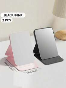 2 piezas Espejo de maquillaje portátil, de unicolor, simple, portátil, plegable, lindo espejo de bolsillo, mejor regalo para cumpleaños y graduación