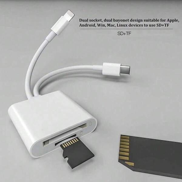 1 pièce Lecteur de carte SD à double fente compatible avec /iPad Camera, prend en charge les cartes SD et TF, visionneuse de caméra, lecteur micro SD portable, compatible avec 16 Pro Max/16 Pro/16 Plus/16/15/14/13/12/11, compatible avec la série Macbook, plug and play, aucune application requise