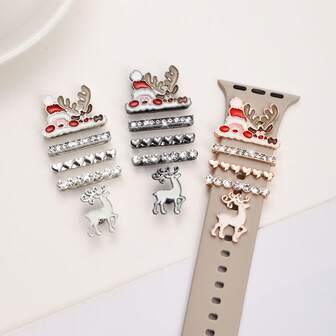 1 Set Christmas Series Santa Claus & Reindeer Watch Band Buckle, Cute Animal Watch Band Charm Decorations Compatible With Apple Watch Series