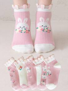 5 Paar Mädchen Dünne Knöchelsocken für Herbst - atmungsaktiv mit Cartoon Hasen Muster, leichte Socken für alle Jahreszeiten, Lässig Socken, lustige Socken