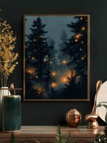 1幅魔法森林萤火虫艺术版画 - 植物墙画，风景帆布装饰画，艺术自然萤火虫装饰画，暗黑学院风版画，神秘夜空艺术作品和女巫主题房间装饰，复古艺术，自然帆布墙画和魔法家居装饰，秋季墙画，卧室装饰，客厅装饰，办公室装饰 - 彩色 - 查看 13