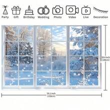 1 Winter Fairy Tale Window Background Cloth, Snowy Christmas Scene With Pine Trees And Snowflakes, Perfect For Photography Studio Props, Ideal For Parties, Portraits And Home Decor, Christmas, Indoor And Outdoor Parties, Family Events, Winter Fairy Tale Decorations - Multicolor - View 5